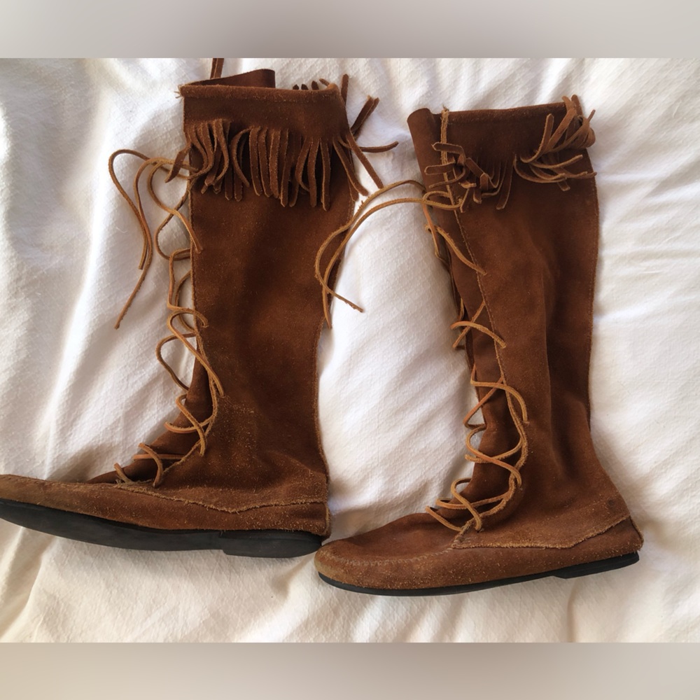 Suede moccasin style tall boots